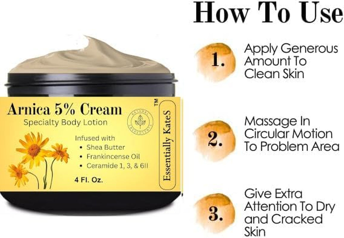 Arnica 5% Cream Lotion 4 Fl Oz – Frankincense Oil, Shea Butter, Ceramides 1, 3, 6II for Skin & Muscle Care
