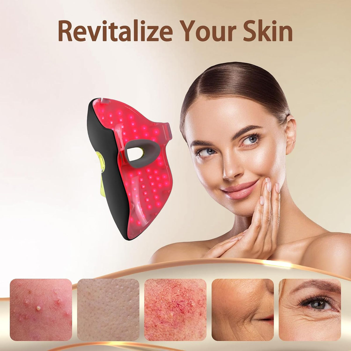 Red Light Therapy for Face Mask – LED Face Mask Light Therapy with Red Blue LED and Infrared Light, Anti-Aging, Blemish Repair Treatment