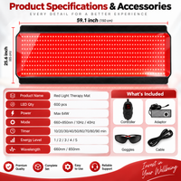 Full Body Red Light Therapy Mat, 59.1"*25.6" Whole Red Light Therapy Pad for Body with 660Nm & 850Nm, 600 Leds Redlight Blanket with Adjustable Timer & Intensity, Gifts for Women, Men, and Pets