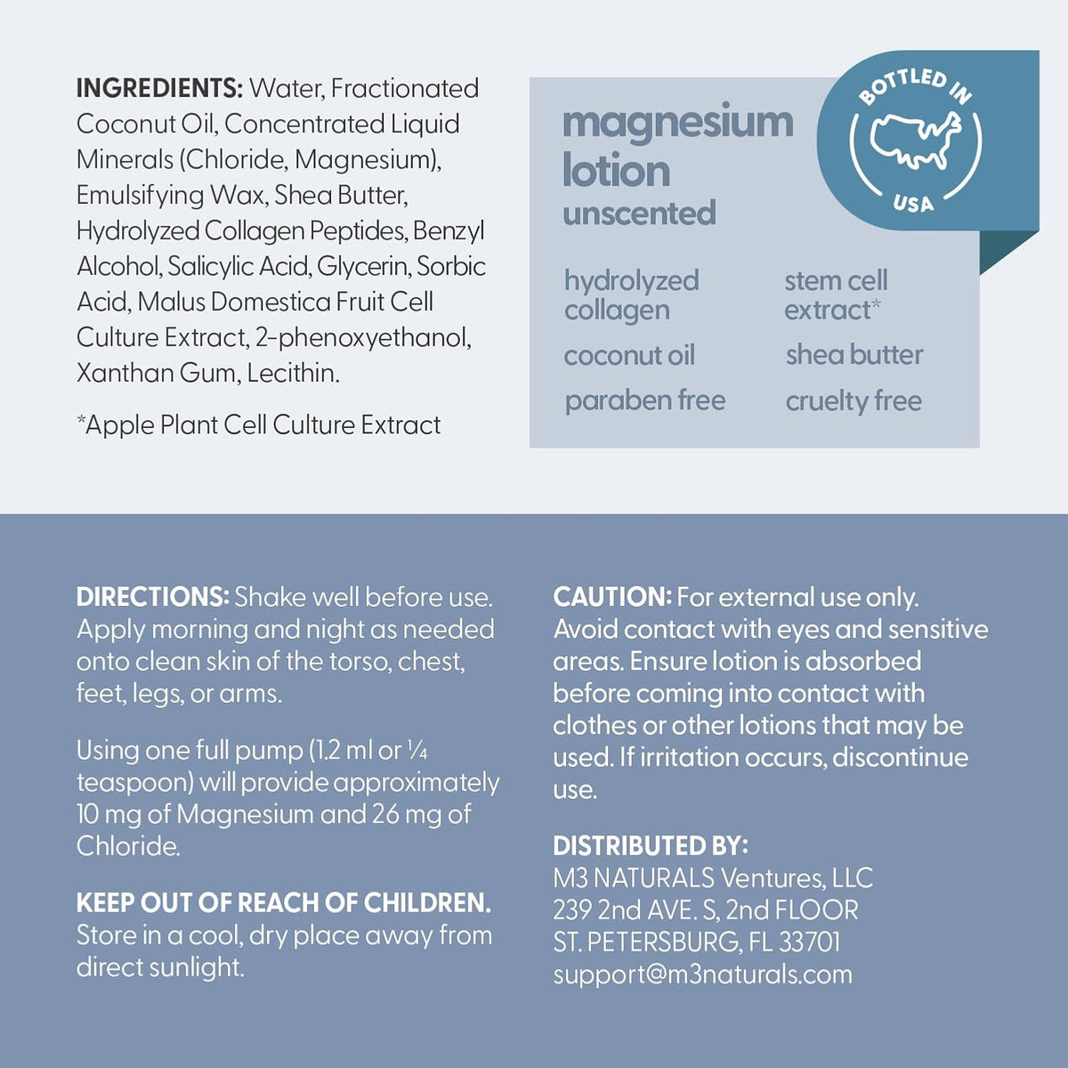 Unscented Magnesium Lotion for Sleep & Relaxation, 8 Fl Oz by M3