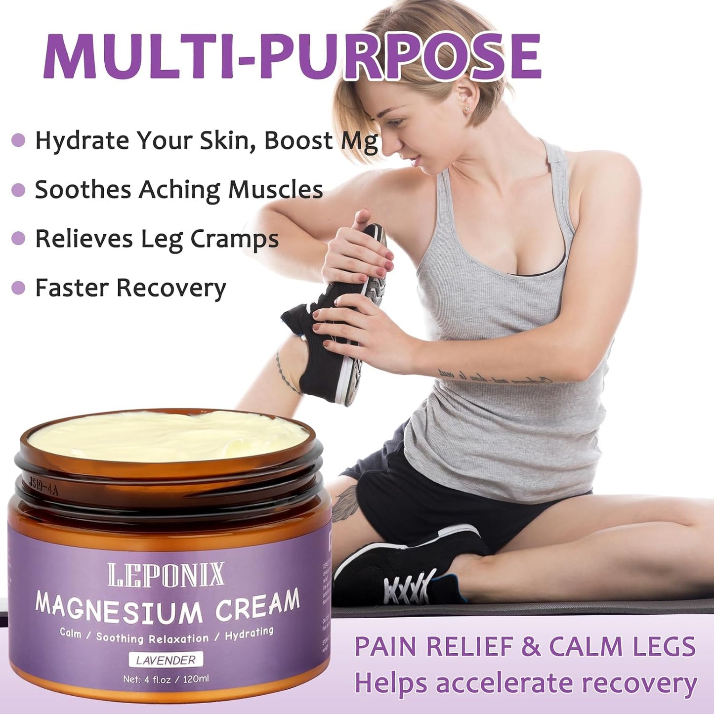 Magnesium Cream for Sleep & Muscle Recovery - Soothing Topical Magnesium Lotion for Leg Cramps, Joint Comfort, Pain Relief - Relaxing Magnesium Body Butter for Men Women Kids (120Ml, Lavender)