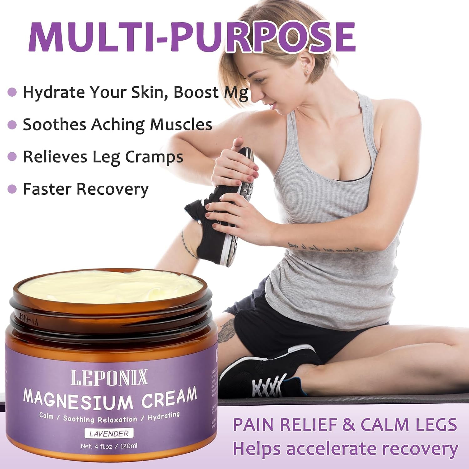 Magnesium Cream for Sleep & Muscle Recovery - Soothing Topical Magnesium Lotion for Leg Cramps, Joint Comfort, Pain Relief - Relaxing Magnesium Body Butter for Men Women Kids (120Ml, Lavender)