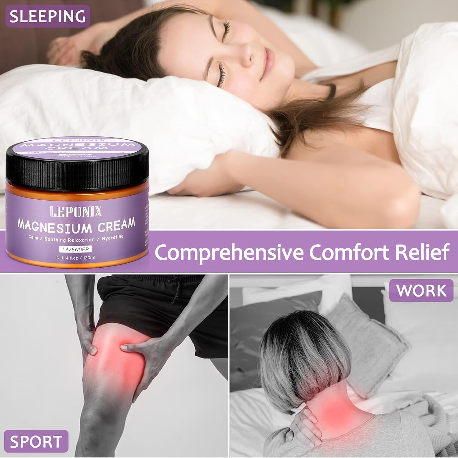 Magnesium Cream for Sleep & Muscle Recovery - Soothing Topical Magnesium Lotion for Leg Cramps, Joint Comfort, Pain Relief - Relaxing Magnesium Body Butter for Men Women Kids (120Ml, Lavender)