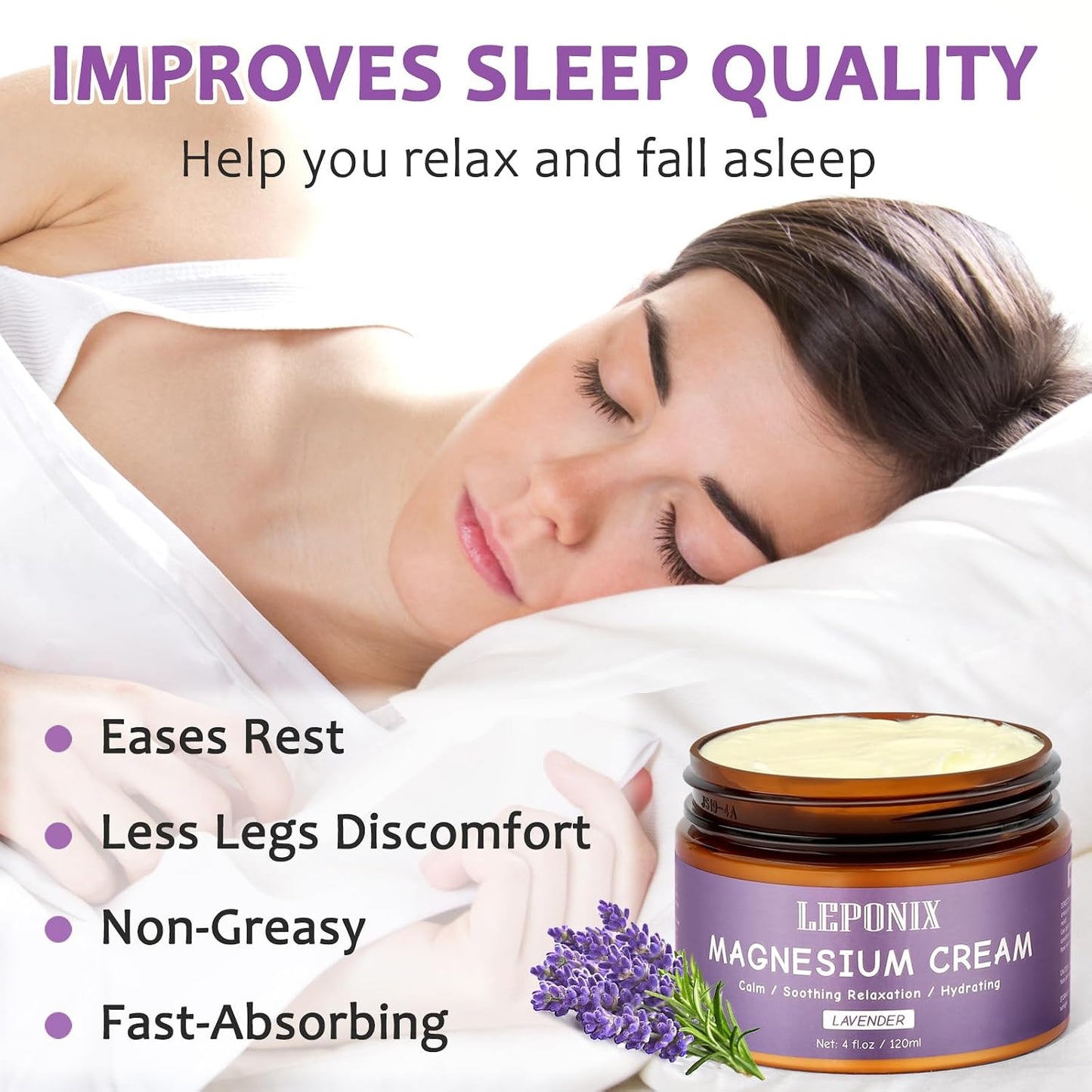 Magnesium Cream for Sleep & Muscle Recovery - Soothing Topical Magnesium Lotion for Leg Cramps, Joint Comfort, Pain Relief - Relaxing Magnesium Body Butter for Men Women Kids (120Ml, Lavender)
